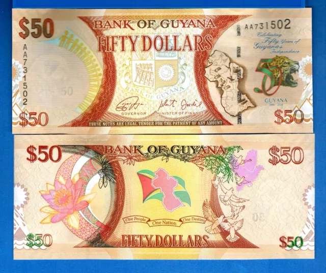 Guyana P-41 Fifty Dollars Year 2016 Uncirculated World Paper Money Banknote