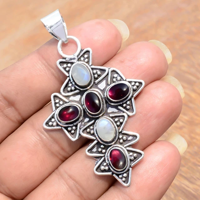 Pendentif collier vintage croix topaze bleue argent sterling 925 /pg