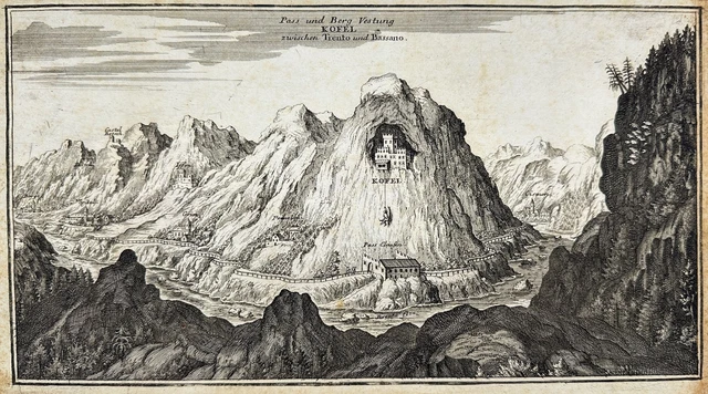 Antique Print - Pass and Mountain Fortress Kofel - Between Trento and Bassano