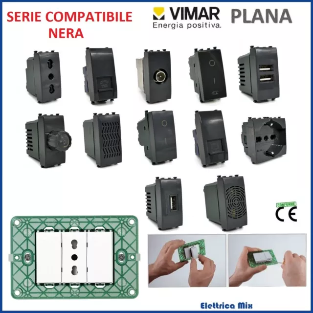 Vimar Plana Compatibile nera Presa Shuko Tv Usb Interruttore Rj45 Supporto nero