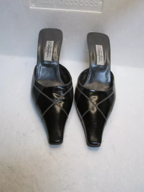 Sebastian Milano Women's Black & Gray Leather Slip-On Two-tone Mules Size 38