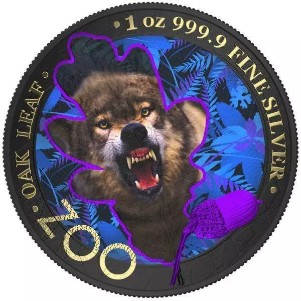 2019 Germany 5 Mark The Oak Leaf - Zoo Series - Wolf 1 Oz Silver Coin