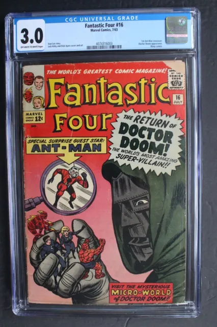 FANTASTIC FOUR #16 vs DR DOOM 1st ANT-MAN X-Over 1963 1st SA MICRO-VERSE CGC 3.0