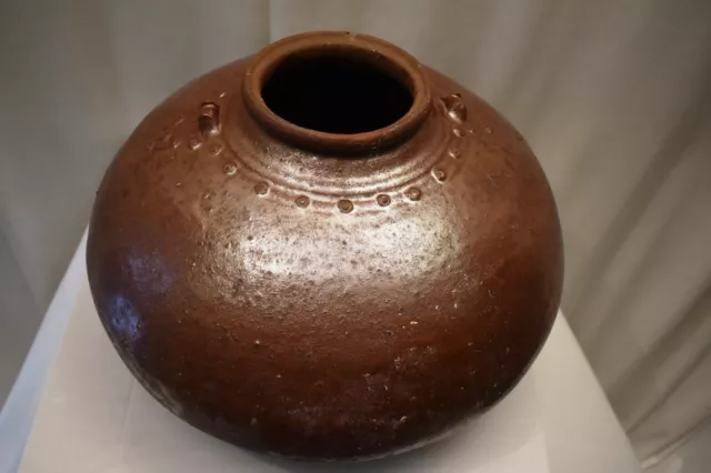 Antique Burmese Ceramic Jar From Martaban Pot Vase Copper Color Glaze Decorativ" 3
