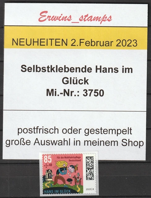 35316 Bund aus Jahrgang 02.Februar 2023 Mi-Nr: 3750 MB selbstklebend postfrisch