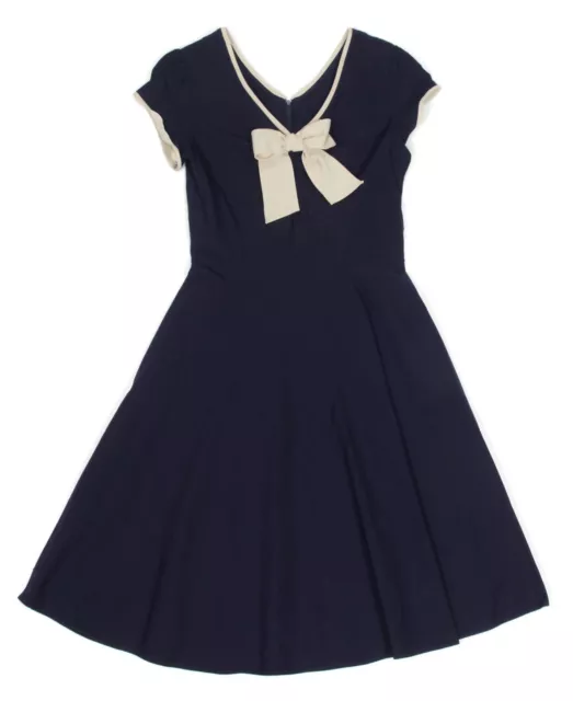 Stop Staring Retro Pin-up Bow Wiggle NEWPORT Dress Navy Cap Sleeve sz 16 /054