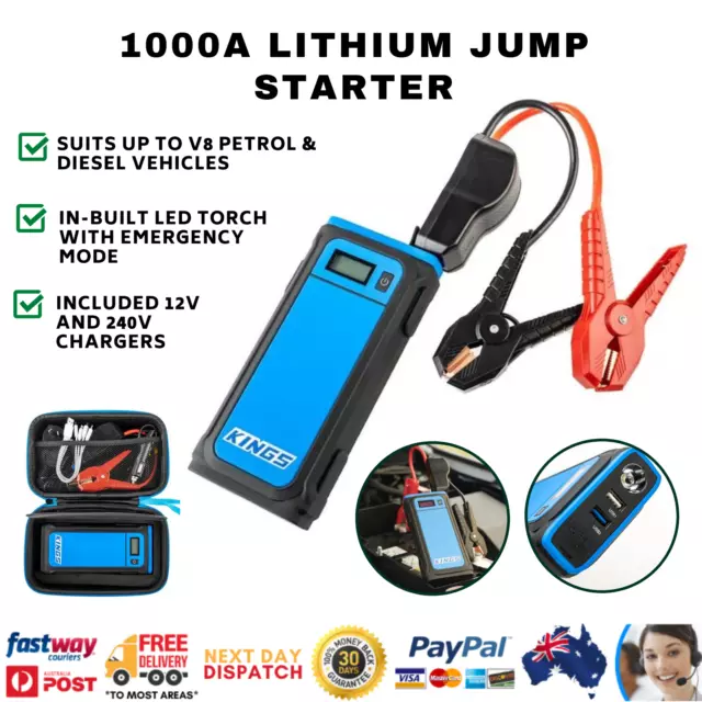 Kings 1000A Lithium Jump Starter LED Torch USB Mobile Phone