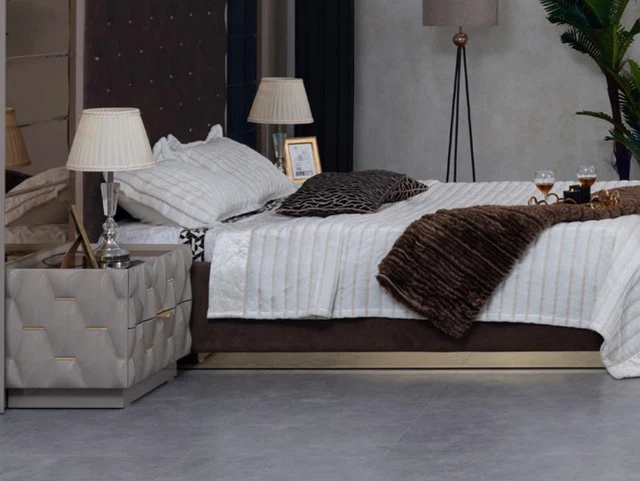 Lit Double Lits Table de Chevet Penderie Ensemble Chambre à Coucher Meuble 4tlg 3