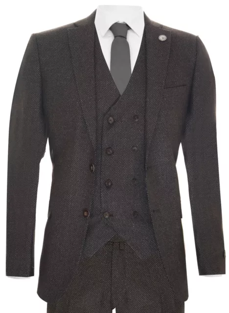Cappotto vita da uomo 3 pezzi lana marrone doppio petto tweed cieche di punta 1920