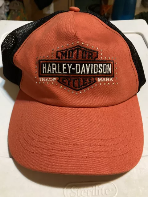 Harley Davidson Women Bar & Shield Logo Trucker Cap.  Rhinestones Adjustable Bac