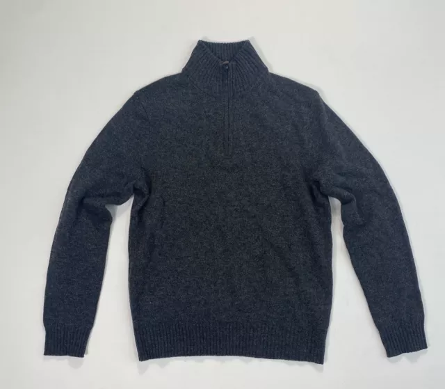 J. Crew Men's Medium 100% Lambswool Sweater 1/4 Zip Grey Slim Fit Modern Casual