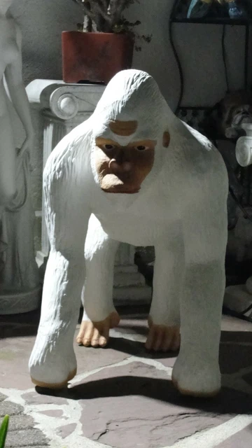 GORILLA FIGUR LEBENSGROSS Groß Garten Skulptur Affe Weiß Dekofigur