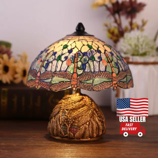 Lamp Dragonfly Tiffany Style Stained Table Vintage Light Desk Shade