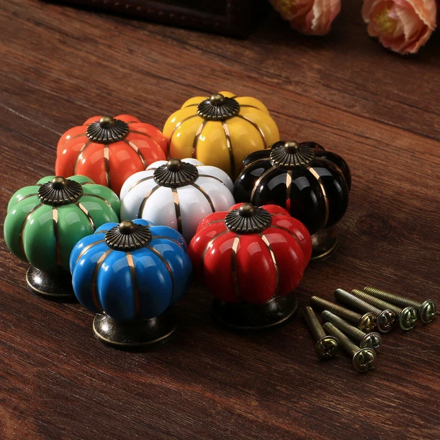 1Pc Ceramic Pumpkin Knob Drawer Pull 7 Colour Cupboard Cabinet Dresser Handle