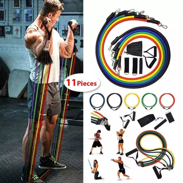 11 Pieces Elastic Resistance Bands Set with Handles Door Anchor Ankle Straps