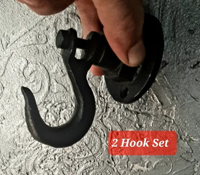 SET- Industrial Swivel Heavy Duty  Hooks CAST Iron Antique  Black Wreath Hangers