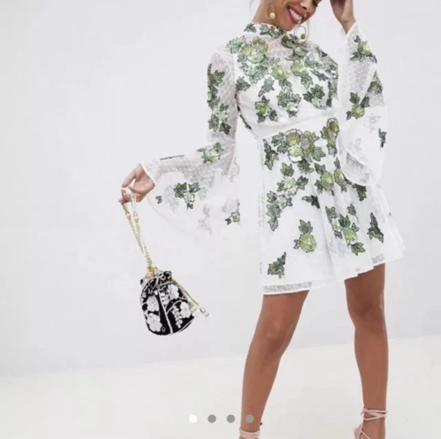sachin and babi light blue dress ASOS EDITION FLORAL Green White Embroidered and Embellished Mini Skater  Dress £35.00