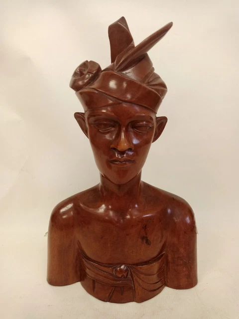 Bali Carved Rosewood Sculpture Man Bust Head Carving Art