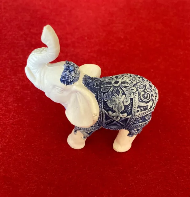 Thai Blue and White Elephant Trunk Up Good Luck Miniture 3" Figurine FUN Gift