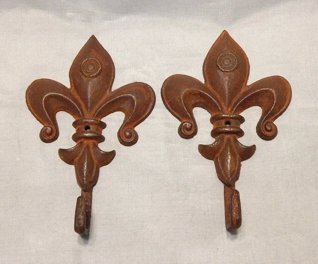 Cast Iron Fleur de lis Wall Hooks Set of 2
