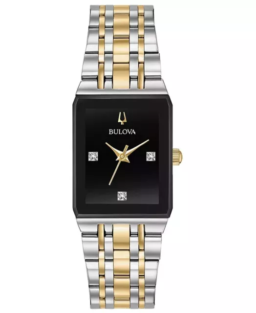 Bulova Quadra Diamond Quartz Black Dial Stainless Steel Ladies Watch 98P185