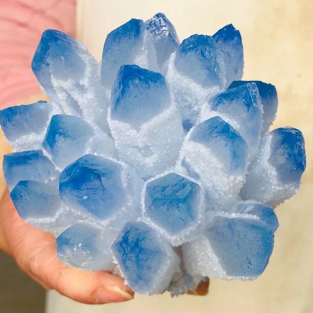 674g Find Blue Phantom Quartz Crystal Cluster Mineral Specimen Healing X731