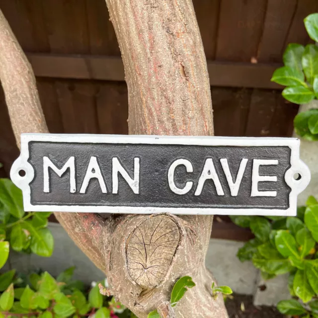 Man Cave Cast Iron Wall Sign Black White Garden Garage Gate Door Decor Plaque