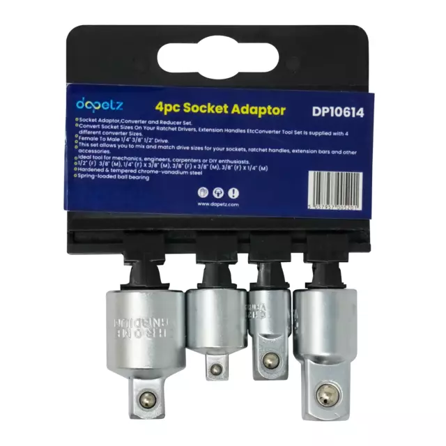 Socket Converter Adaptor Reducer 4 Piece Set Female to Male 1/2" 3/8" 1/4" Drive