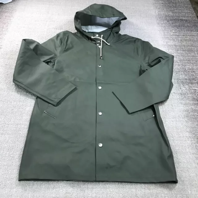 Stutterheim Stockholm Jacket Mens Large Hoodie Green Rain Coat Heavy Snap