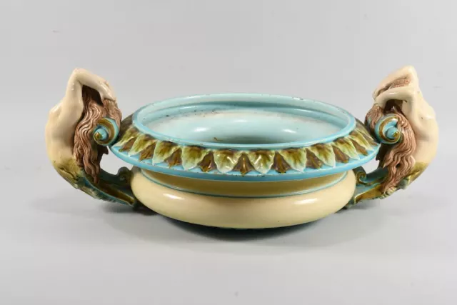 M30L12 - ciotola fiori in ceramica maiolica, manici figurativi, intorno al 1900 M30L12 - ciotola fiori in ceramica maiolica, manici figurativi, intorno al 1900
