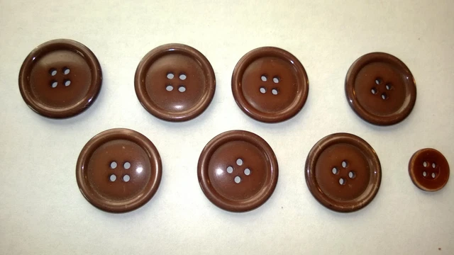 Antique Buttons - 7 Large Brown  & 1 Small Buttons