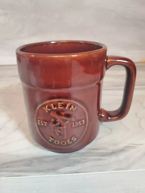 Vintage Klein Tools Lineman Coffee Tea Cocoa Mug Cup Brown Handle Heavy Duty