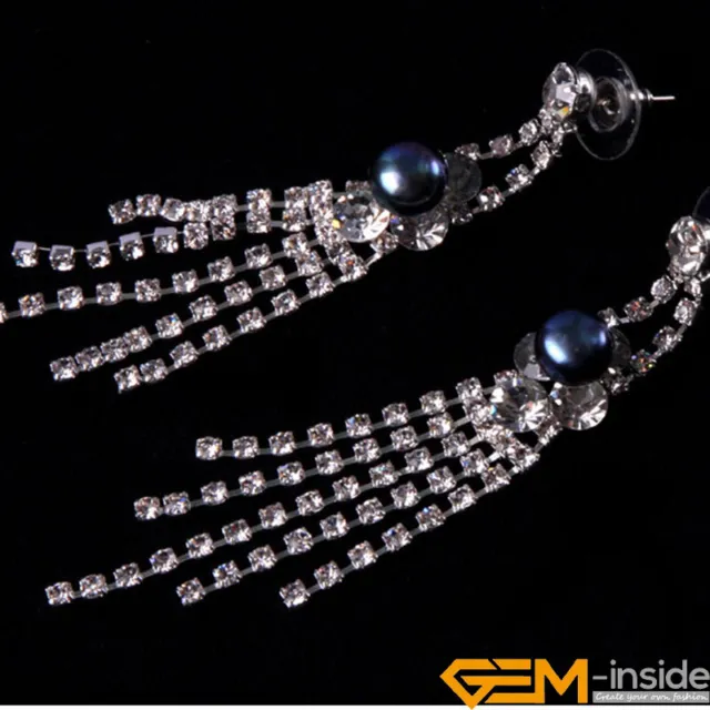 Fashion Freshwater Pearl GP Rhinestone Ear Stud Earrings Women Jewelry 1 Pair