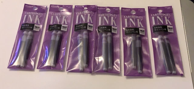 6 X Pacchetti Platinum Penna Stilografica Stile Preppy Inchiostro (12) Cartucce