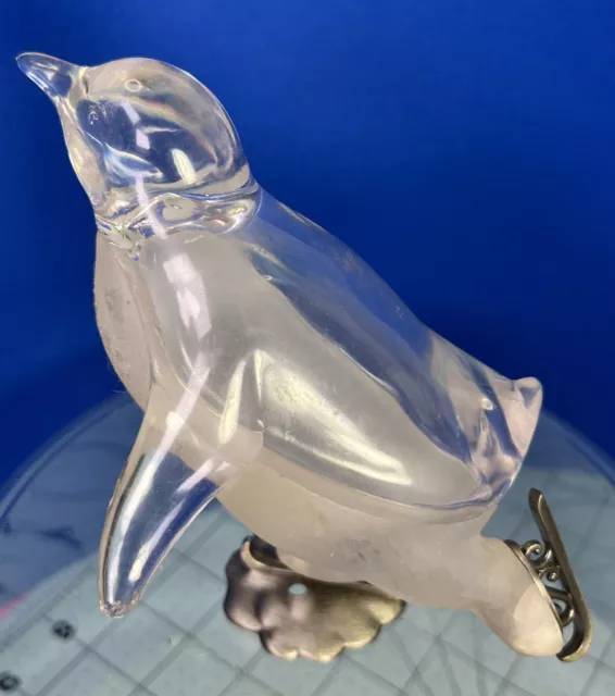 Movie TV Prop MCM Vintage Lucite Penguin On Ice Skates Clear & Frosted 5” Tall