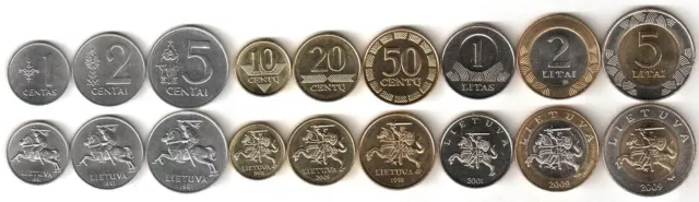 Lithuania _ set 9 coins 1 2 5 10 20 50 Centu 1 2 5 Litas 1991 - 2009 UNC Lithuania _ set 9 coins 1 2 5 10 20 50 Centu 1 2 5 Litas 1991 - 2009 UNC