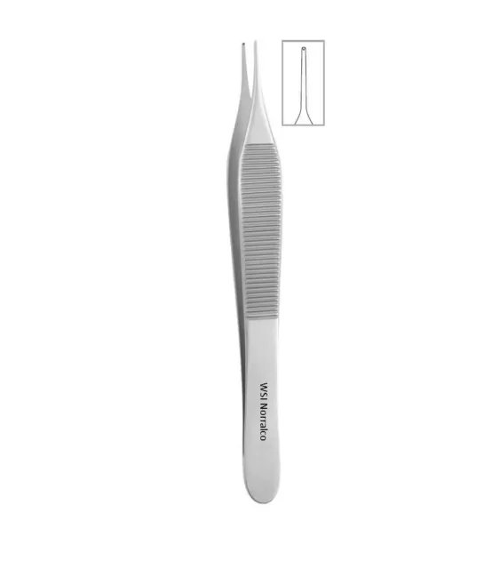 6 Adson Tissue Forceps, 4.75", Straight, Delicate Tips, 1 x 2 Teeth, Premium