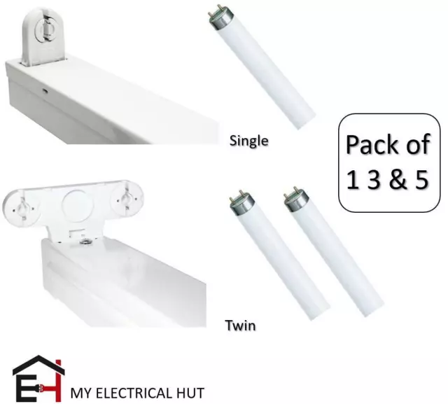 T8 Slimline Batten Tube Fitting Fixture Fluorescent 2FT 4FT 5FT 6FT Single/Twin