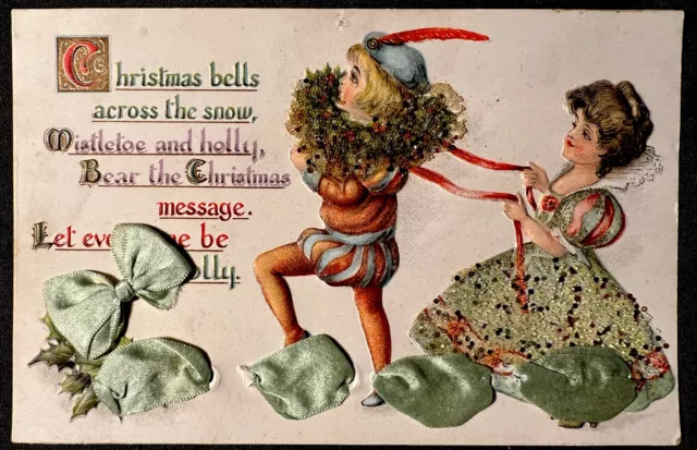 Beautiful Early 1900s Highly Embellished / Embossed Victorian CHRISTMAS Postcard