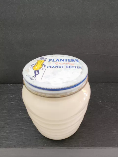 Vintage FireKing Anchor Hocking Custard Milk Glass Grease Jar w/Planters Peanut