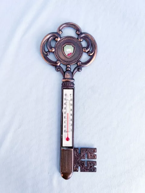 Circa 1950's Glacier National Park Thermometer - Works - Key Shaped 7 3/4" Long