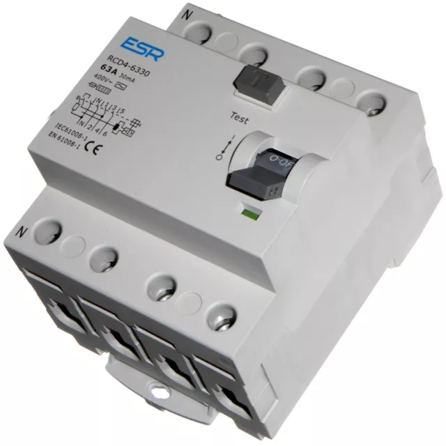 63 amperios 30 mA 4 polos 3 fases RCD RCCB interruptor de viaje metal cerrado 63A 400 V CA 2