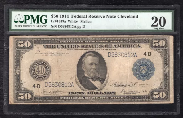FR.1039a 1914 $50 FIFTY DOLLARS FRN FEDERAL RESERVE NOTE CLEVELAND, OH PMG VF-20