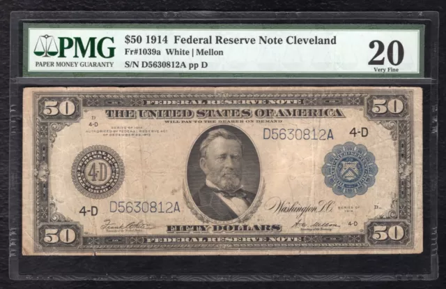 FR.1039a 1914 $50 FIFTY DOLLARS FRN FEDERAL RESERVE NOTE CLEVELAND, OH PMG VF-20 FR.1039a 1914 $50 FIFTY DOLLARS FRN FEDERAL RESERVE NOTE CLEVELAND, OH PMG VF-20