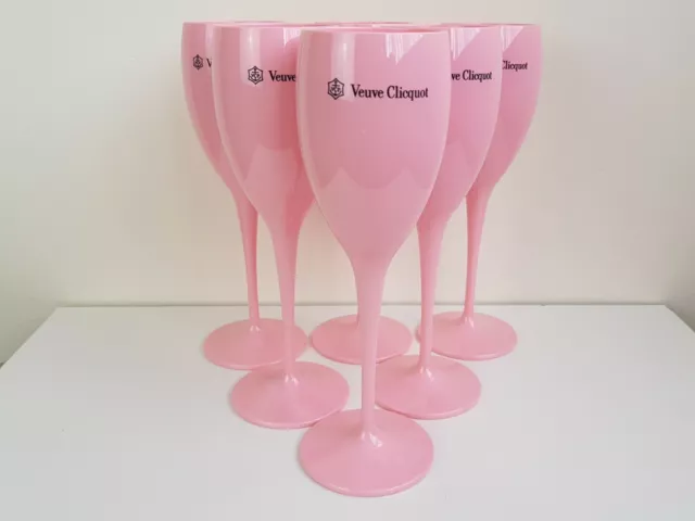 6x Veuve Clicquot Acrylic Plastic Champagne Pink Glasses Flutes 195ml 20,6cm