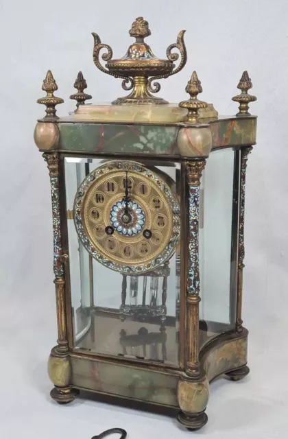 A Superb Champleve Enamel And Onyx French Regulator Mantle Clock 2