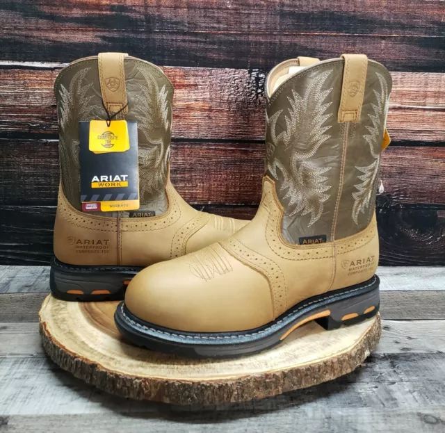 ARIAT MENS WORKHOG RT H2O Brown Safety Toe Cowboy Boots Shoes
