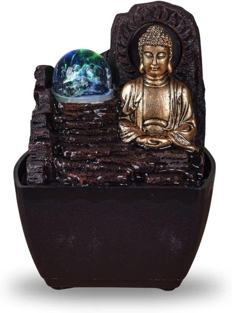 Zen Light - Fontaine d'Intérieur Boro Cascade Zen Relaxante avec Lumière LED Coloré - Décoration Salon, Chambre, Bureau Idéal Méditation et Détente - Fontaine de Table Circuit Fermé - H 18cm