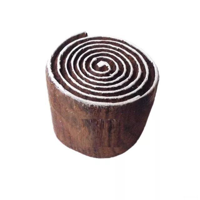 Indien Traditionnel Spirale Bois Rond Bloc Timbre Pour Impression Papier &