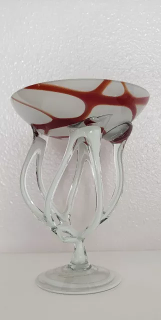 Beautiful Polish Art Glass  Octopus bowl by Jozefina Krosno 7.5 high